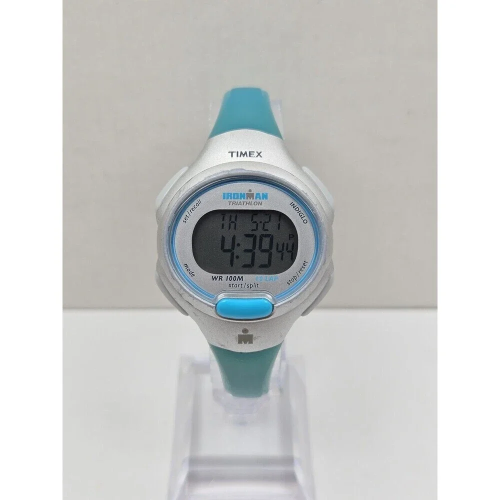 Timex Ironman Womens Teal Silver Digital Watch 10 Lap Indiglo Alarm New Battery